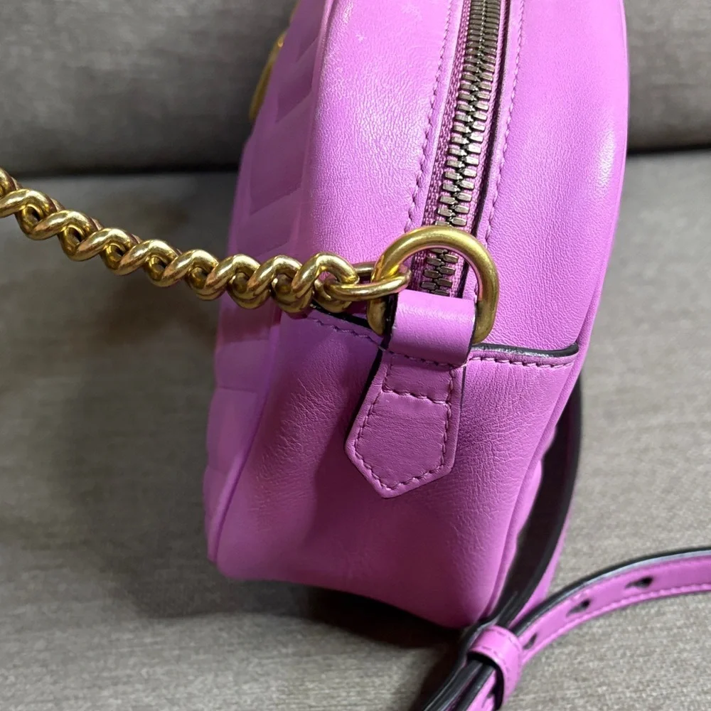 Gucci GG  Marmont Small  Matelassé Lavender Pink Leather Crossbody Authentic